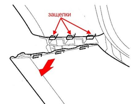 the scheme of fastening of a forward bumper for Honda Fit/Jazz (2007-2013)